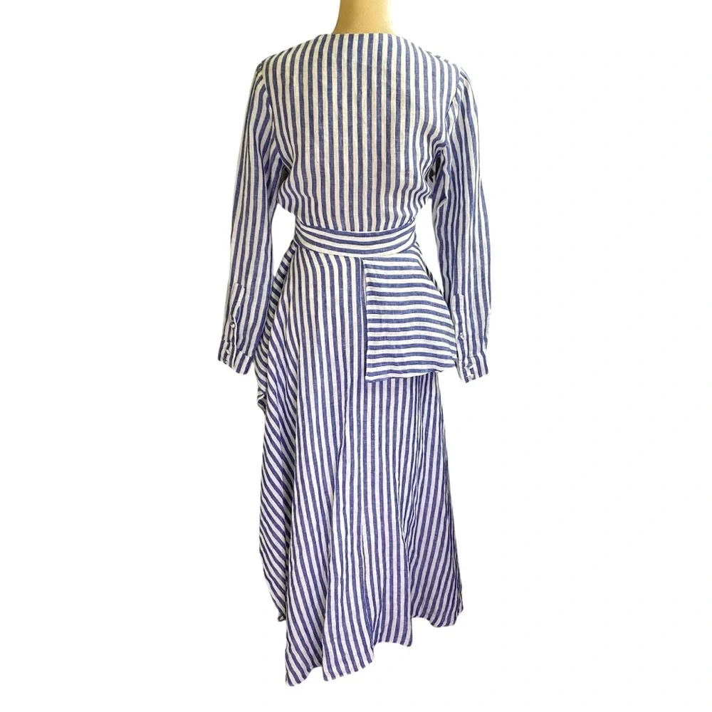 Johanna Ortiz Rio Grande Linen Striped High-Low Blouse 4 - Picture 3 of 11